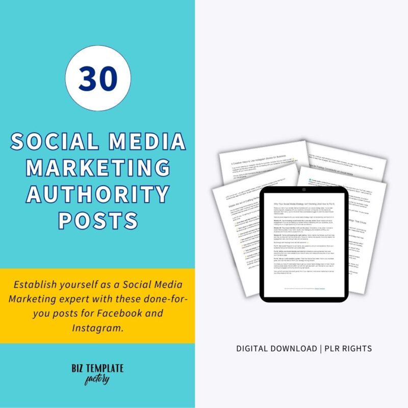30 Social Media Marketing Authority posts: Done-for-you posts for Instagram and Facebook